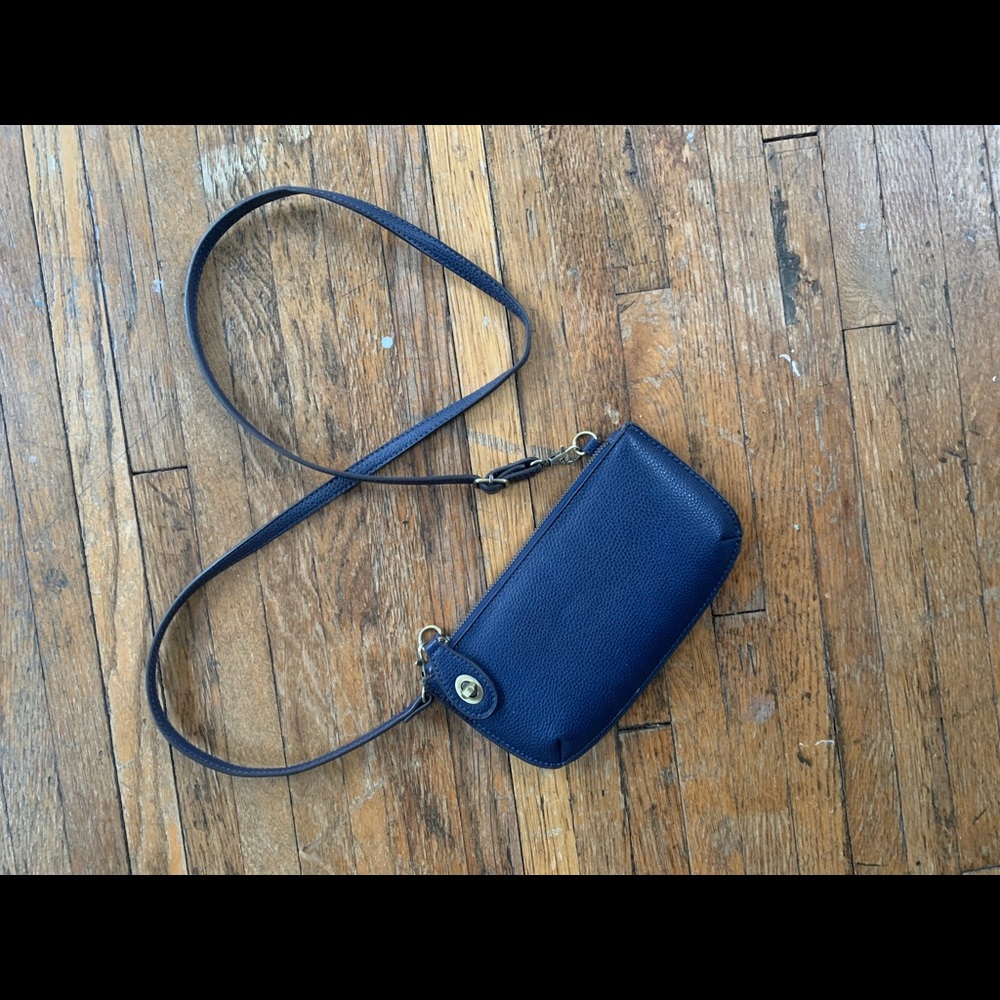 Navy Vegan Leather Purse with Safety Clasp